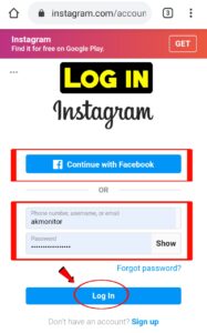 Log in to instagram