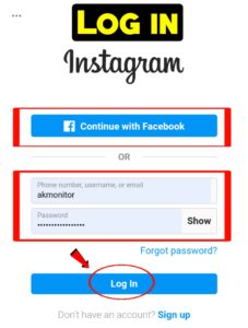 Log in to instagram